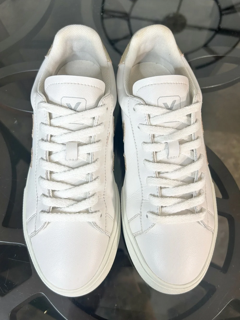 VEJA Esplar Leather White Gold Metallic Sneakers Women's Size 9 US (40 EU)